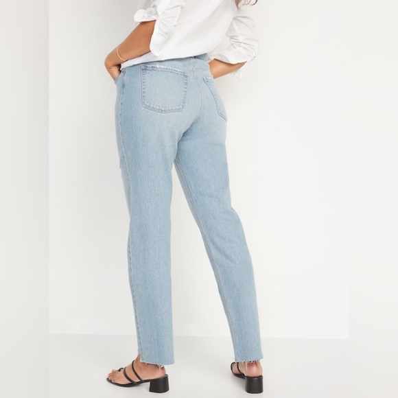 High Waisted Button Fly Slouchy Straight Ripped Cut Off Jeans Size 12, Regular - Picture 2 of 9